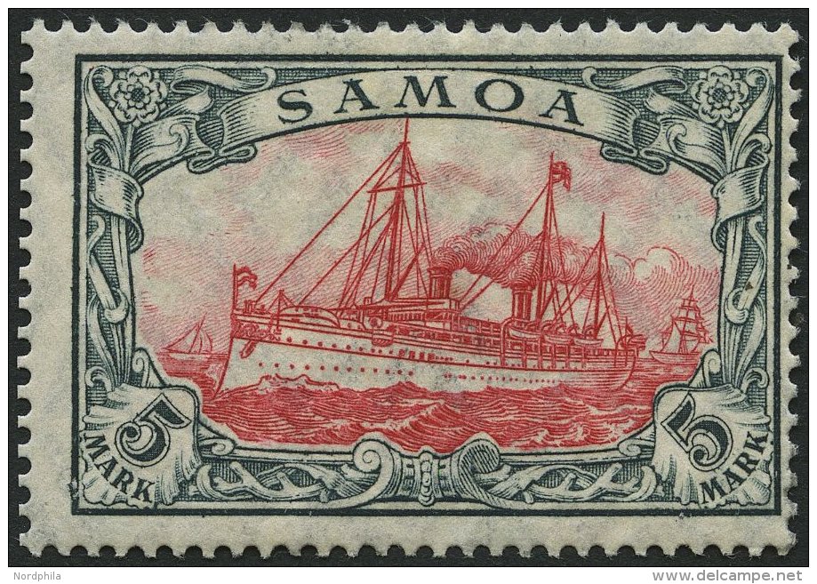 SAMOA 23IA *, 1915, 5 M. Grünschwarz/dunkelkarmin, Mit Wz., Friedensdruck, Falzreste, Pracht, Gepr. Jäschke-L. - Samoa