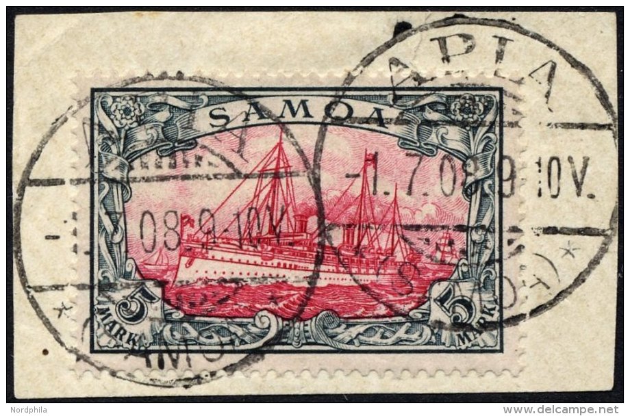 SAMOA 19 BrfStk, 1901, 5 M. Grünschwarz/bräunlichkarmin, Ohne Wz., Prachtbriefstück, Mi. (600.-) - Samoa