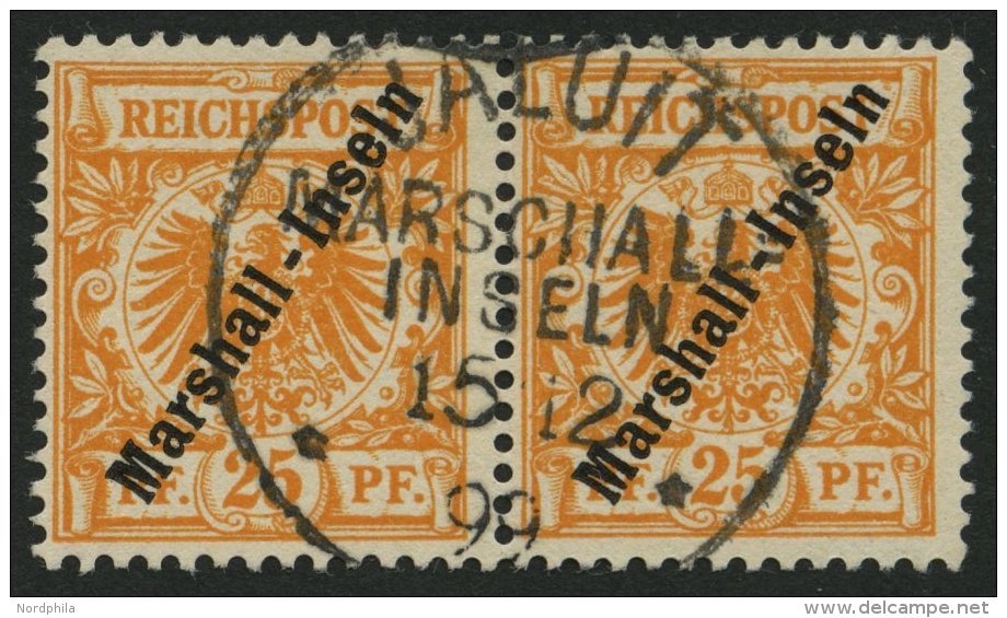 MARSHALL-INSELN 11a Paar O, 1899, 25 Pf. Gelblichorange Im Waagerechten Paar Mit Erstem Stempel, Pracht, Fotobefund J&au - Marshall