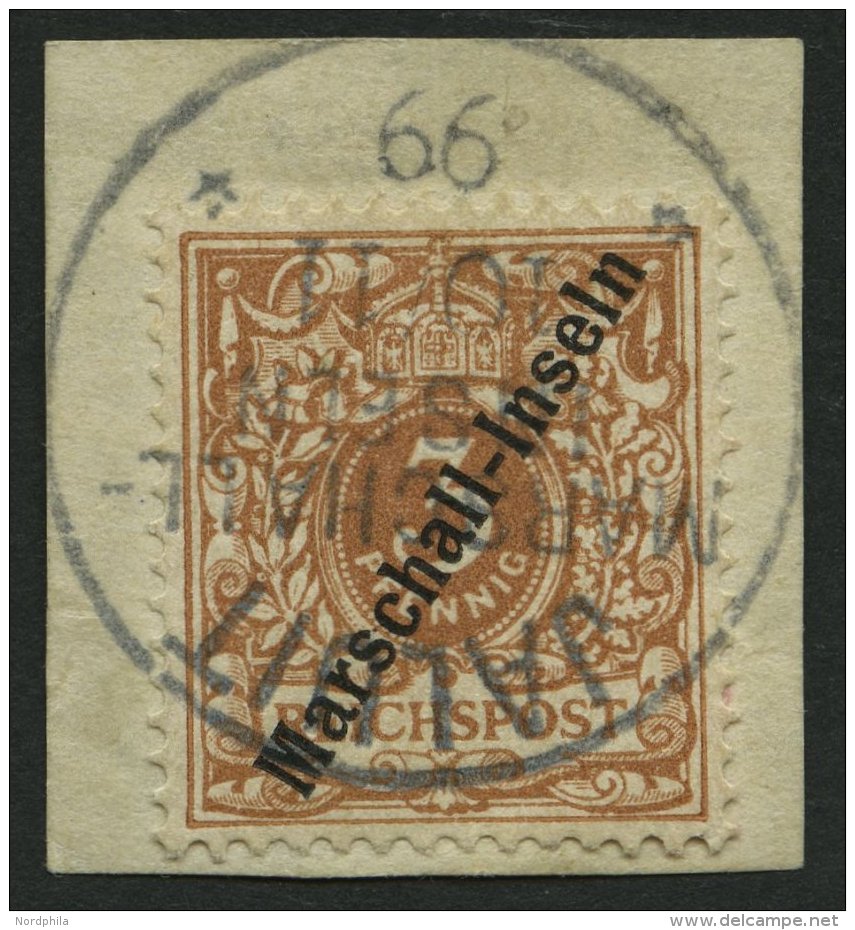 MARSHALL-INSELN 1Ib BrfStk, 1897, 3 Pf. Lebhaftbraunocker Jaluit-Ausgabe,Prachtbriefstück, Fotoattest Jäschke- - Marshall