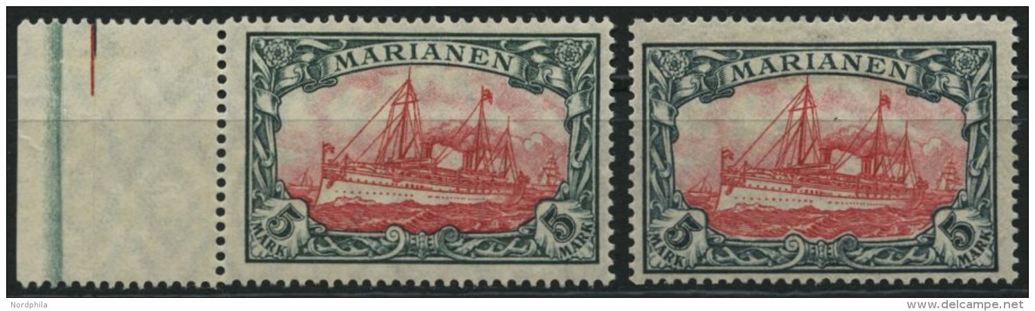 MARIANEN 21A/B *, 1916, 5 M., Beide Zähnungen, Mit Wz., Falzreste, 2 Prachtwerte, Mi. 80.- - Mariannes