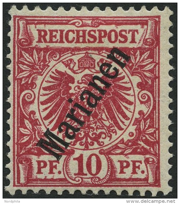 MARIANEN 3IIb *, 1900, 10 Pf. Lilarot Steiler Aufdruck, Stärkere Falzreste, Pracht, Gepr. Jäschke-L., Mi. 200. - Mariannes