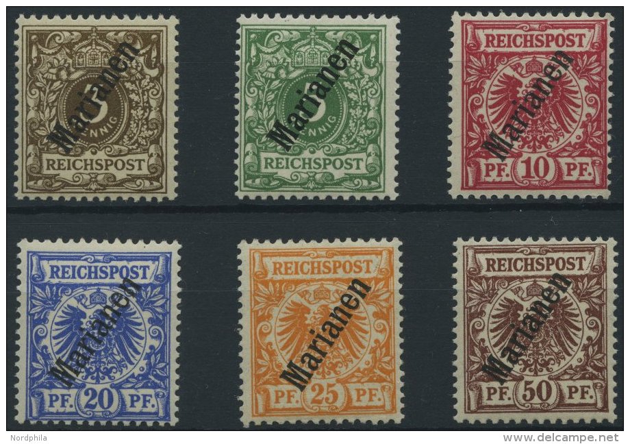 MARIANEN 1-6II **, 1900, Steiler Aufdruck, Postfrischer Prachtsatz, Fotoattest Jäschke-L., Mi. 650.- - Mariannes