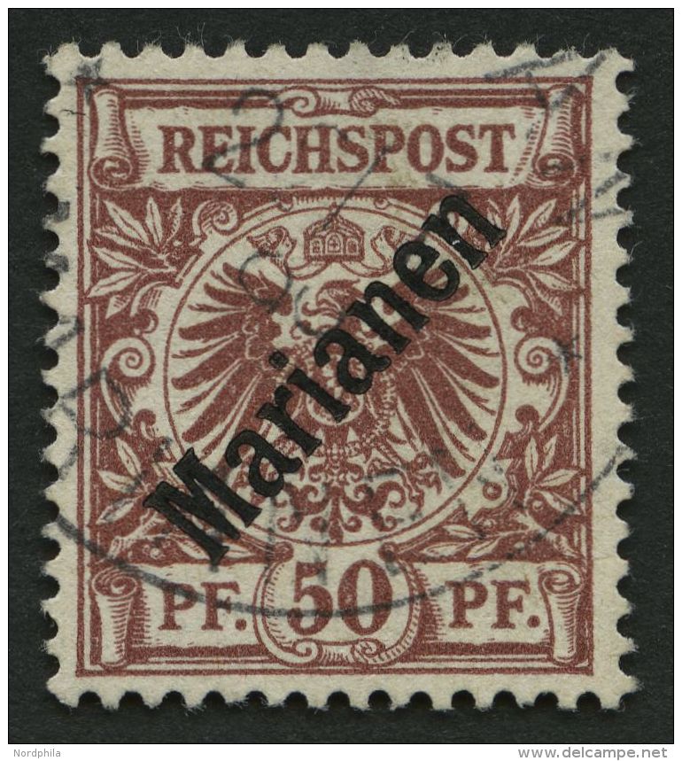 MARIANEN 6I O, 1899, 50 Pf. Diagonaler Aufdruck, Stempel SAIPAN 22.7.00 (Sorte II), Pracht, Fotoattest Jäschke-L. - Mariannes