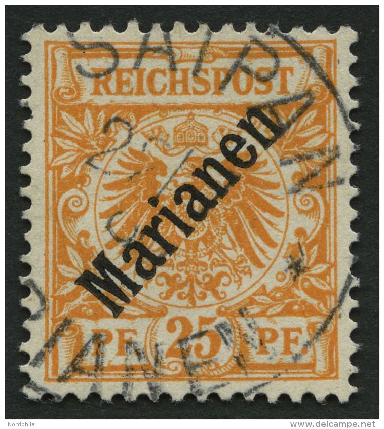 MARIANEN 5I O, 1899, 25 Pf. Diagonaler Aufdruck, Stempel SAIPAN 22.7.00 (Sorte II), Pracht, Fotoattest Jäschke-L. - Mariannes