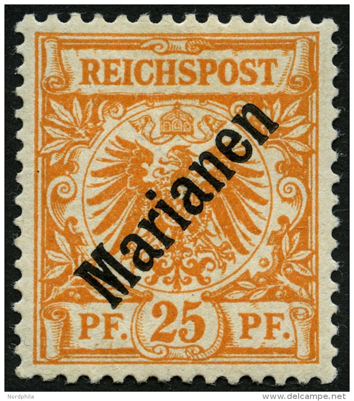 MARIANEN 5I *, 1899, 25 Pf. Diagonaler Aufdruck, Falzreste, Minimale Rückseitige Aufrauhung (im Fotoattest Eichele - Mariannes