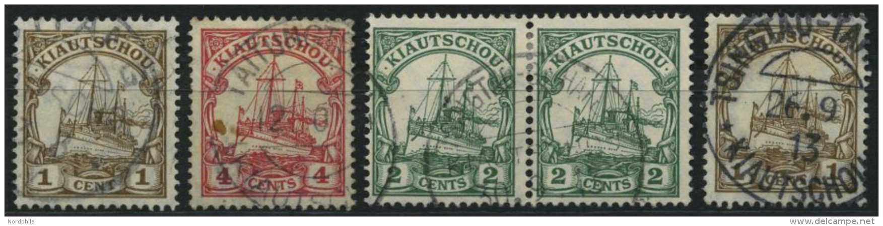 KIAUTSCHOU 28-30 O, 1905-09, 1 - 4 C., Mit Wz., Stempel SYFANG, TAITUNGTSCHEN, TSINGTAU Gr. HAFEN Und TSINGTAU TAPAUTAU, - Kiautchou