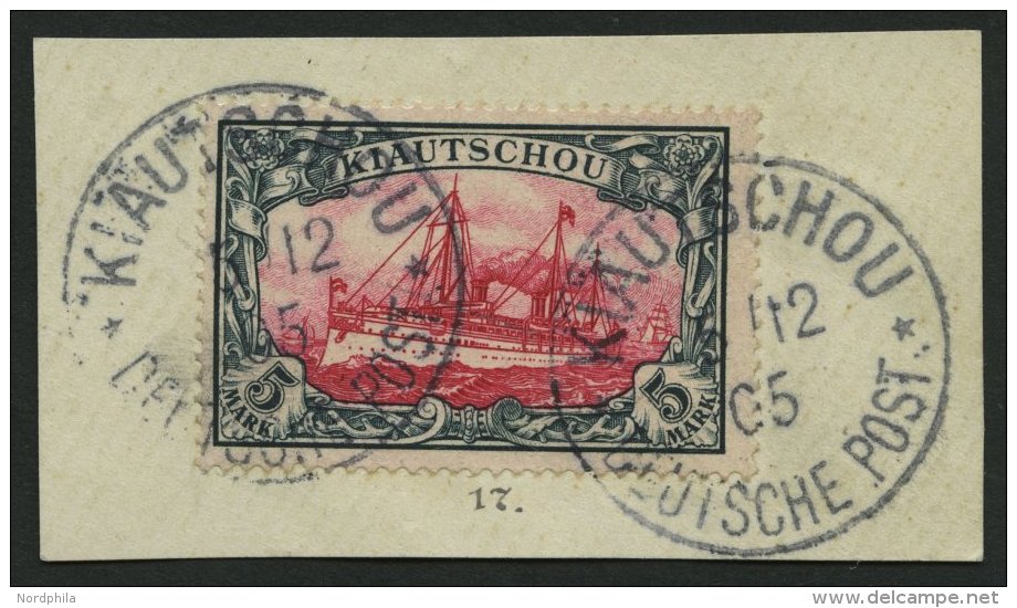 KIAUTSCHOU 17 BrfStk, 1901, 5 M. Grünschwarz/bräunlichkarmin, Ohne Wz., Stempel KIAUTSCHOU, Prachtbriefst&uuml - Kiautchou