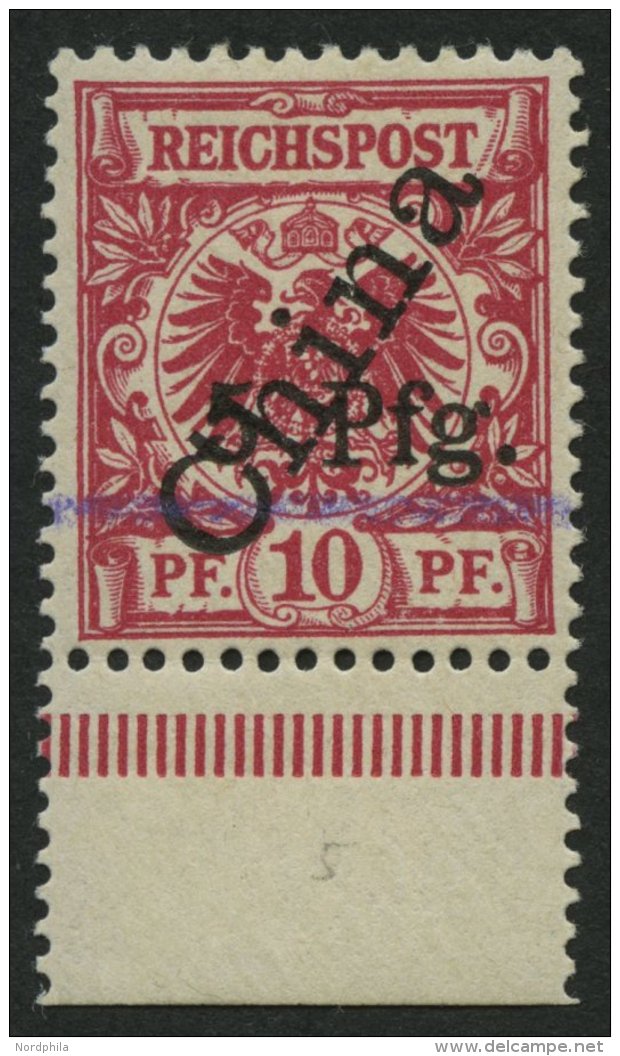 KIAUTSCHOU 1IIb *, 1900, 5 Pfg. Auf 10 Pf. Steiler Aufdruck Mit Violettem Strich, Überdruck Type 5!, Unterrandst&uu - Kiautchou