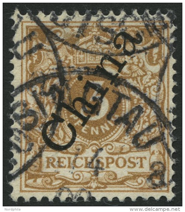 KIAUTSCHOU V 1IIe O, 1898, 3 Pf. Hellocker Steiler Aufdruck, Stempel TSINGTAU * A, Pracht, Fotoattest Jäschke-L., M - Kiautchou