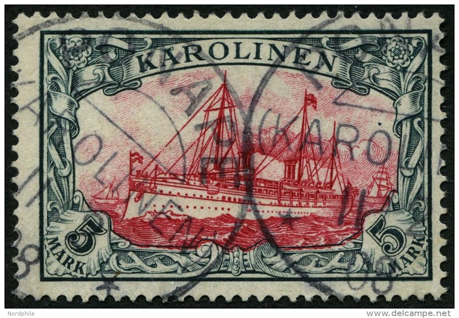 KAROLINEN 19 O, 1901, 5 M. Grünschwarz/dunkelkarmin, Ohne Wz., Stempel PONAPE, Pracht, Signiert, Mi. 600.- - Carolines