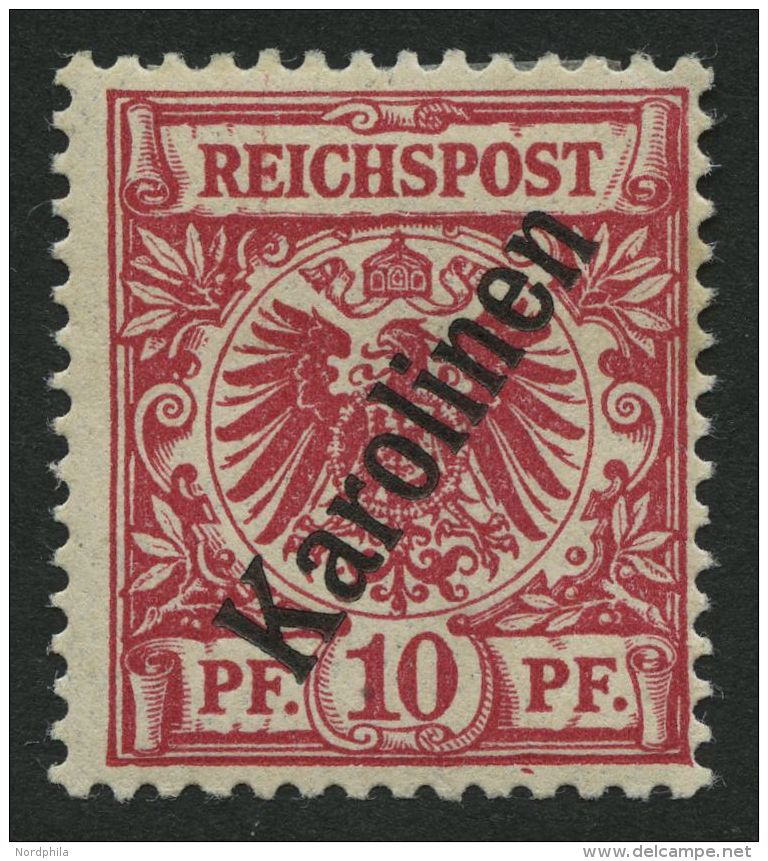 KAROLINEN 3IIc *, 1900, 10 Pf. Dunkelrosa Steiler Aufdruck, Falzrest, Pracht, Fotobefund Jäschke-L., Mi. 260.- - Carolines