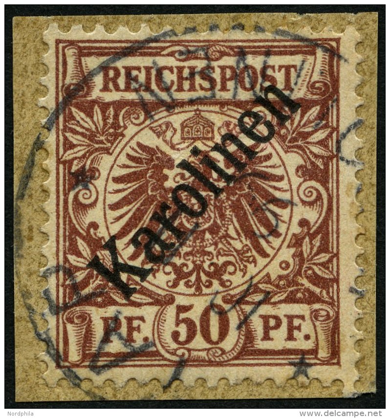 KAROLINEN 6I BrfStk, 1899, 50 Pf. Diagonaler Aufdruck, Prachtbriefstück, Fotoattest Steuer, Mi. 1800.- - Carolines