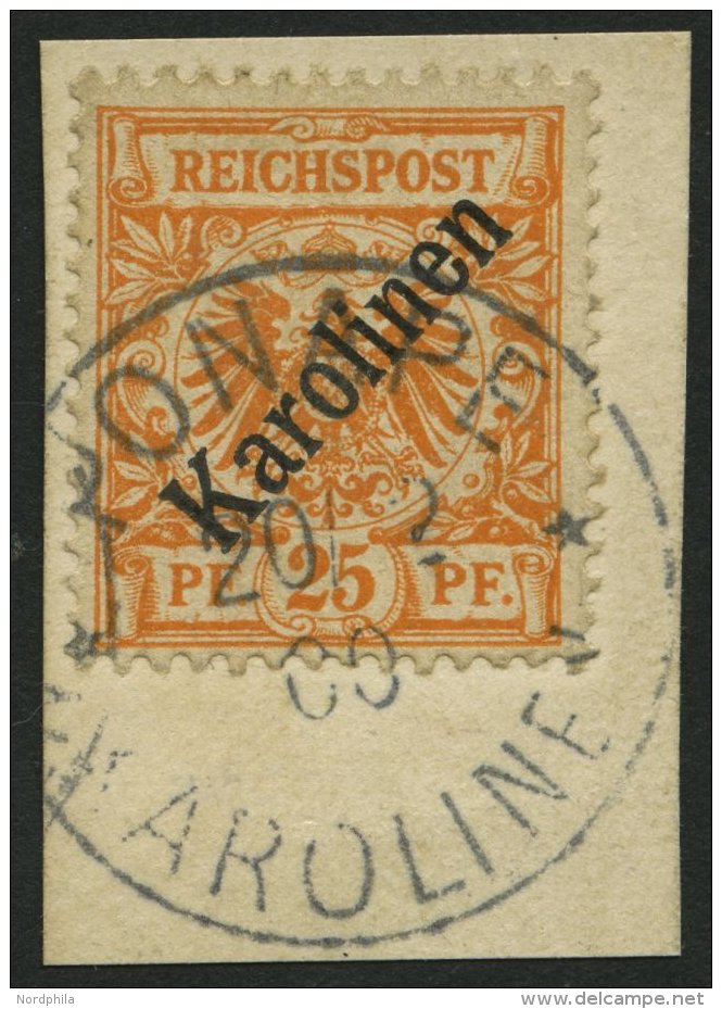 KAROLINEN 5I BrfStk, 1899, 25 Pf. Diagonaler Aufdruck, Prachtbriefstück, Fotoattest Jäschke-L., Mi. (3400.-) - Carolines