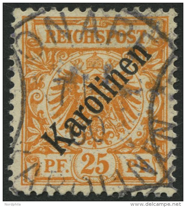 KAROLINEN 5I O, 1899, 25 Pf. Diagonaler Aufdruck, Pracht, Gepr. U.a. Drahn, Mi. 3400.- - Carolines