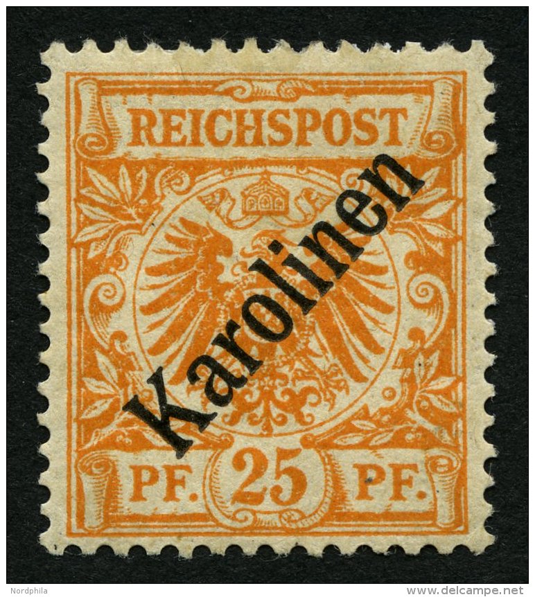KAROLINEN 5I *, 1899, 25 Pf. Diagonaler Aufdruck, Falzreste, Pracht, Fotoattest Dr. Lantelme, Mi. 1800.- - Carolines