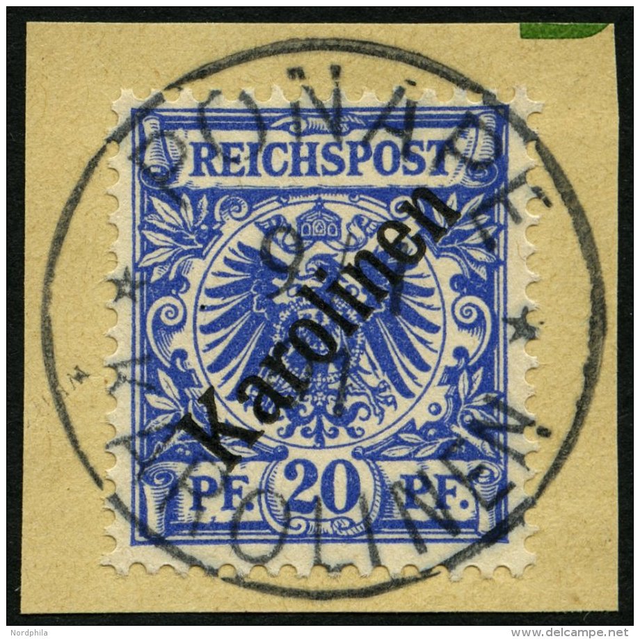 KAROLINEN 4I BrfStk, 1899, 20 Pf. Diagonaler Aufdruck, Prachtbriefstück, Gepr. Steuer, Mi. (160.-) - Carolines