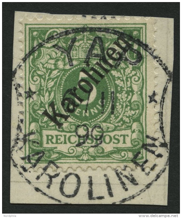 KAROLINEN 2I BrfStk, 1899, 5 Pf. Diagonaler Aufdruck, Stempel YAP 6.11.95 (Sorte II), Prachtbriefstück, Fotobefund - Carolines