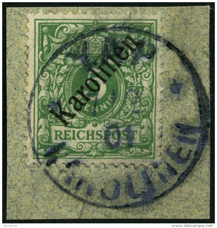 KAROLINEN 2I BrfStk, 1899, 5 Pf. Diagonaler Aufdruck, Stempel YAP, Prachtbriefstück, Gepr. Pfenninger, Mi. (750.-) - Carolines