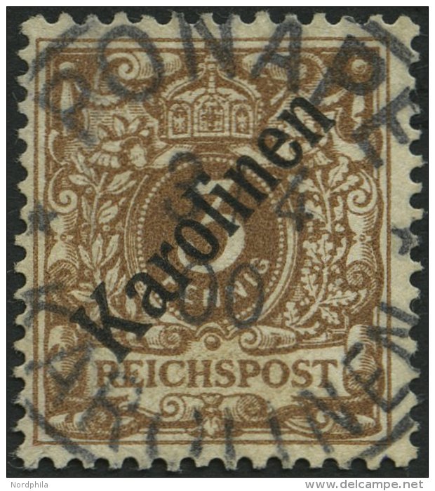 KAROLINEN 1I O, 1899, 3 Pf. Diagonaler Aufdruck, Leichte Senkrechte Bugspur Sonst Pracht, Gepr. U.a. W. Engel, Mi. 850.- - Carolines