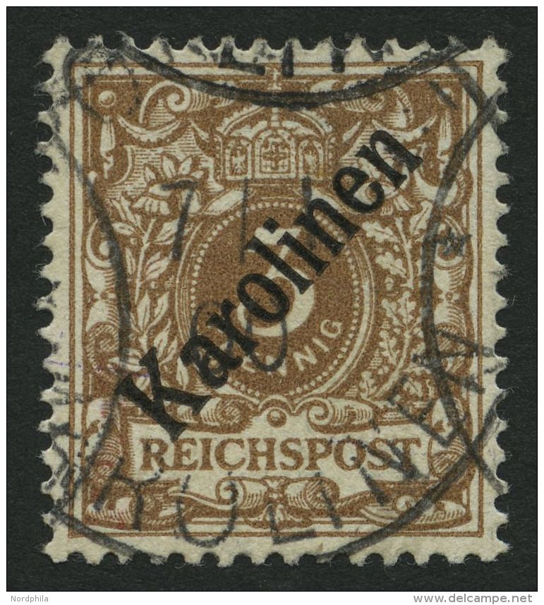 KAROLINEN 1I O, 1899, 3 Pf. Diagonaler Aufdruck, Pracht, Fotoattest Jäschke-L., Mi. 850.- - Islas Carolinas