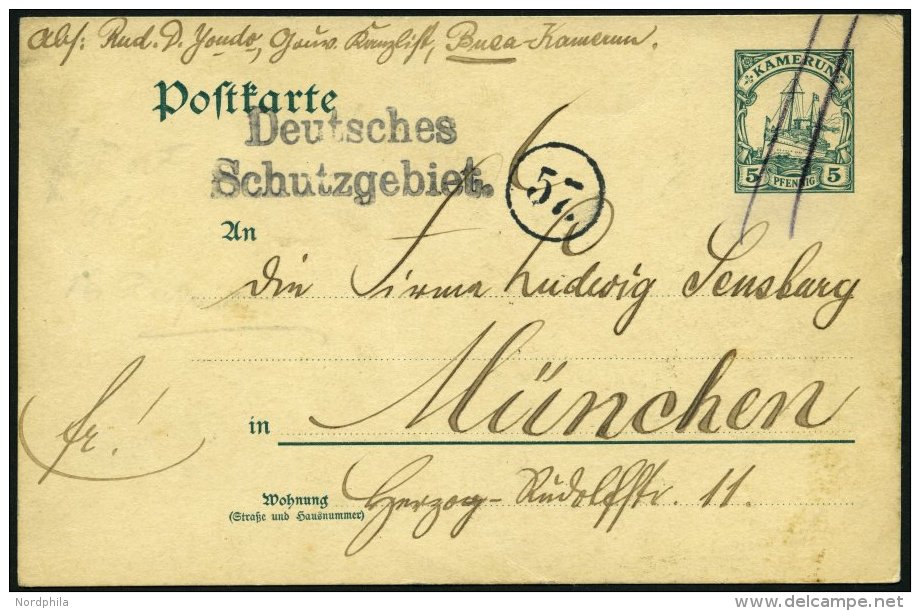 KAMERUN P 14 BRIEF, 1905, 5 Pf. Grün, Mit Kopierstift Entwertet Aus BUEA, Nebenstempel L2 Deutsches Schutzgebiet, P - Camerun