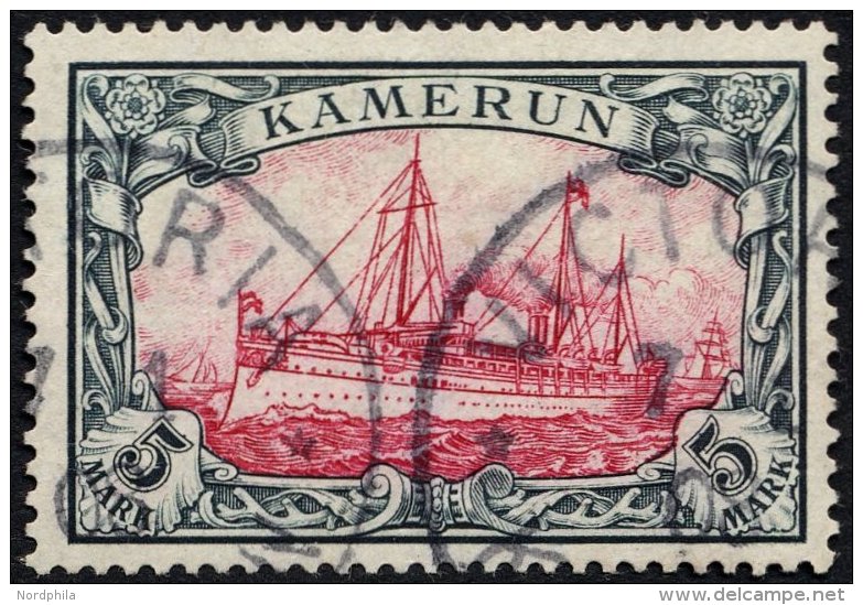 KAMERUN 19 O, 1900, 5 M. Grünschwarz/bräunlichkarmin, Ohne Wz., Stempel VICTORIA, Pracht, Signiert Senf, Mi. 6 - Cameroun