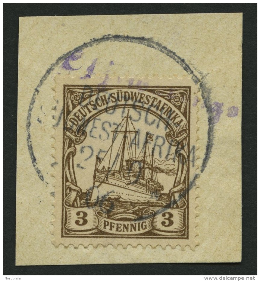 DSWA 11 BrfStk, OTJIWARONGO, Violetter Wd-Stempel (Rundschrift) Auf 3 Pf. Dunkelockerbraun, Prachtbriefstück, Signi - Sud-Ouest Africain Allemand