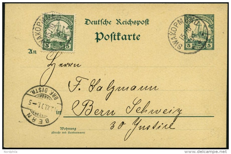 DSWA P 13 BRIEF, 1900, 5 Pf. Grün Von SWAKOPMUND Nach Bern, Pracht - Sud-Ouest Africain Allemand