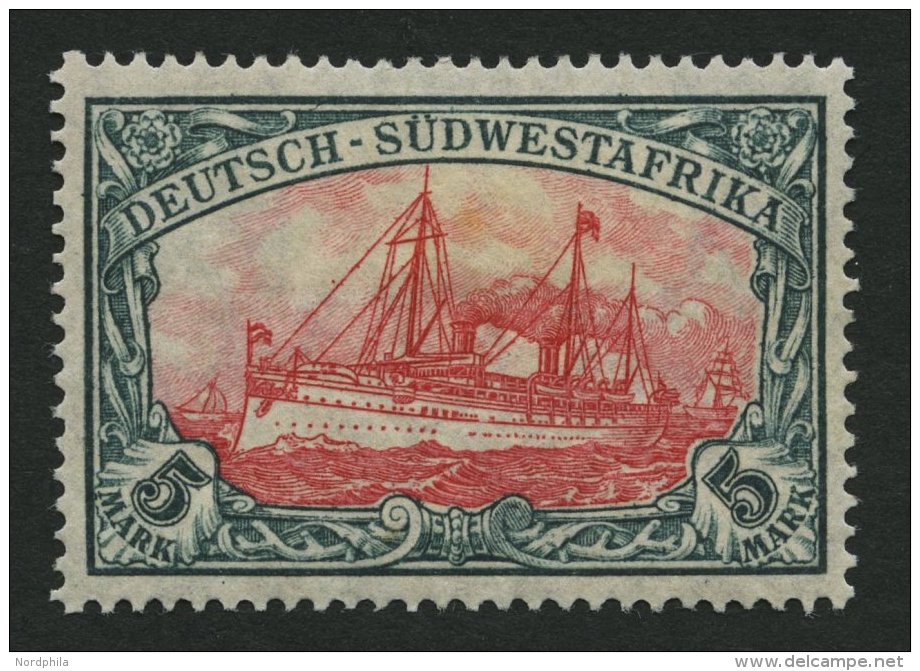 DSWA 32B *, 1919, 5 M. Grünschwarz/rotkarmin, Mit Wz., Gezähnt B, Falzrest, Pracht, Mi. 65.- - Sud-Ouest Africain Allemand