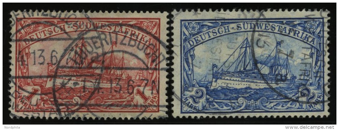 DSWA 29/30A O, 1912, 1 M. Karminrot Und 2 M. Blau, Mit Wz., Gezähnt A, 2 Prachtwerte, Mi. 190.- - Sud-Ouest Africain Allemand