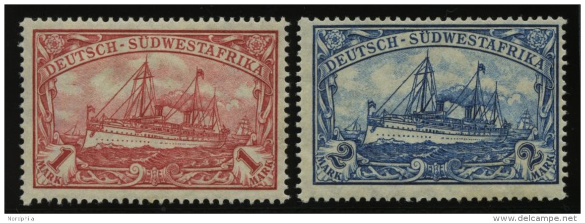 DSWA 29/30A *, 1912, 1 M. Karminrot Und 2 M. Blau, Mit Wz., Gezähnt A, Falzrest, 2 Prachtwerte, Mi. 100.- - Sud-Ouest Africain Allemand