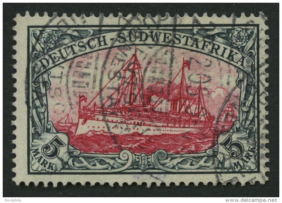 DSWA 23 O, 1901, 5 M. Grünschwarz/bräunlichkarmin, Ohne Wz., Pracht, Signiert, Mi. 200.- - Sud-Ouest Africain Allemand