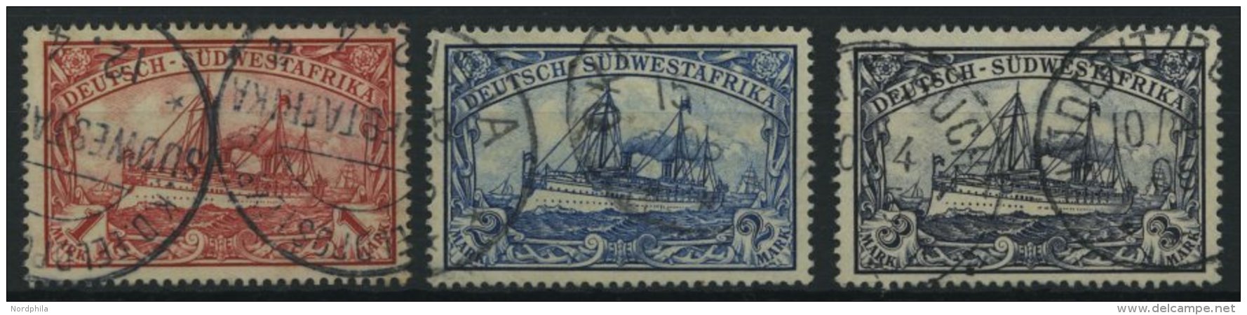 DSWA 20-22 O, 1901, 1 - 3 M. Kaiseryacht, Ohne Wz., 3 Prachtwerte, Mi. 143.- - Deutsch-Südwestafrika