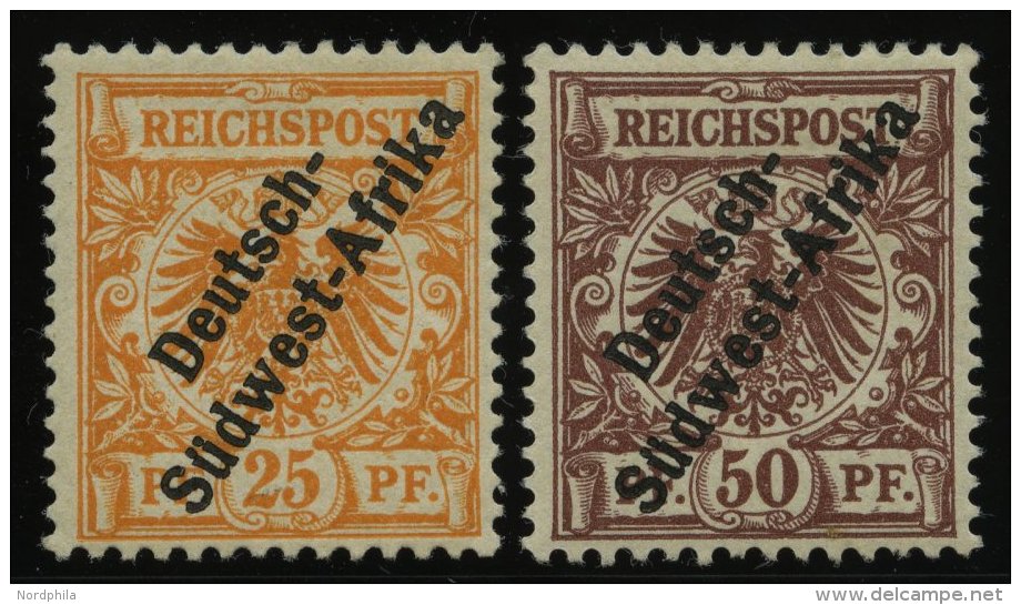 DSWA Ia,II *, 1897, 25 Pf. Gelblichorange Und 50 Pf. Lebhaftrötlichbraun, Falzrest, 2 Prachtwerte, Mi. 560.- - Sud-Ouest Africain Allemand