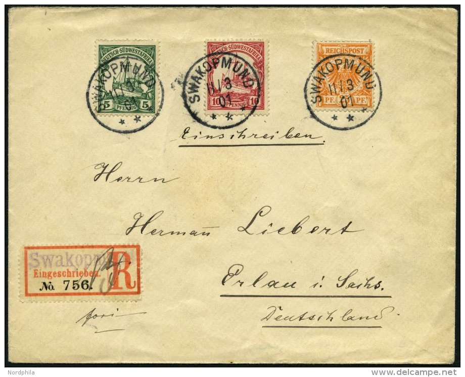 DSWA M 49b,12/3 BRIEF, 1901, Mitläufer: 25 Pf. Gelblichorange In Mischfrankatur Mit 5 Und 10 Pf. Schiffstype Auf Po - Sud-Ouest Africain Allemand