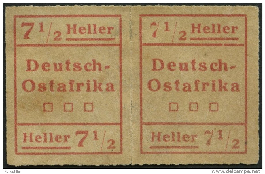 DEUTSCH-OSTAFRIKA IV W1 (*), 1916, 71/2 H. Rot Im Waagerechten Paar, Type I, II, Feinst, Mi. 180.- - África Oriental Alemana