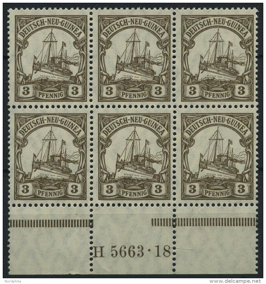 DEUTSCH-NEUGUINEA 24HAN **, 1918, 3 Pf. Dunkelorangebraun Mit HAN 5663.18, Im 6er-Block Vom Unterrand, Postfrisch, Prach - Nouvelle-Guinée