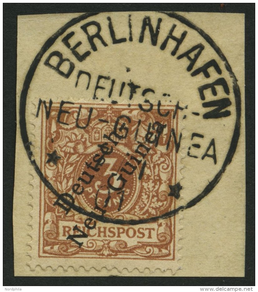 DEUTSCH-NEUGUINEA 1c BrfStk, 1897, 3 Pf. Lebhaftockerbraun, Stempel BERLINHAFEN, Kabinettbriefstück, Fotobefund J&a - Nouvelle-Guinée