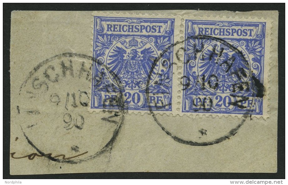 DEUTSCH-NEUGUINEA V 48a BrfStk, 1890, 20 Pf. Mittelultramarin Im Waagerechten Paar, Stempel FINSCHHAFEN, Linke Marke Kle - Nouvelle-Guinée