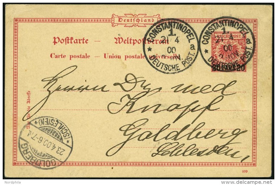 DP TÜRKEI P 5 BRIEF, 1900, 10 PARA Auf 10 Pf., Stempel CONSTANTINOPEL 1a, Prachtkarte Nach Goldberg - Turquie (bureaux)