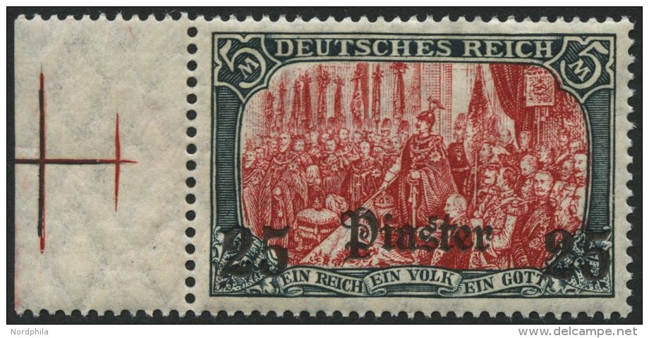 DP TÜRKEI 47b **, 1908, 25 Pia. Auf 5 M., Mit Wz., Karmin Quarzend, Postfrisch, Pracht, Mi. 100.- - Turquie (bureaux)