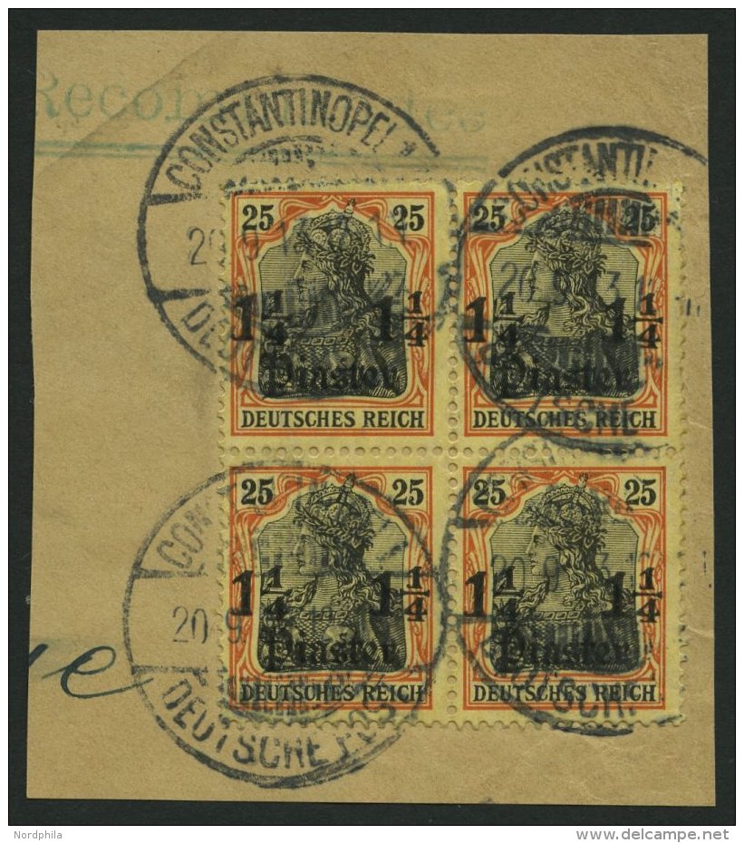 DP TÜRKEI 39 VB BrfStk, 1907, 11/4 Pia. Auf 25 Pf., Mit Wz., Im Viererblock, Prachtbriefstück - Turquie (bureaux)