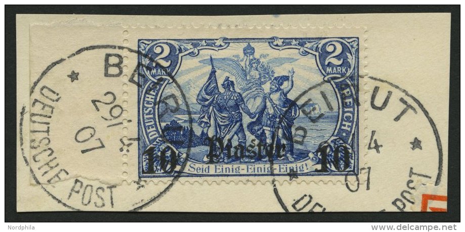 DP TÜRKEI 33 BrfStk, 1905, 10 Pia. Auf 2 M., Ohne Wz., Linkes Randstück, Stempel BEIRUT, Prachtbriefstück - Turquie (bureaux)