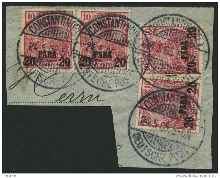 DP TÜRKEI 13II BrfStk, 1904, 20 PA. Auf 10 Pf., Aufdruck Type II, 4x Auf Großem Prachtbriefstück, Mi. (9 - Turquie (bureaux)