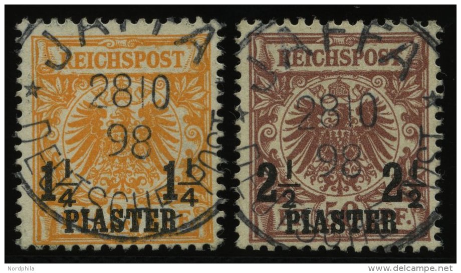 DP TÜRKEI 9b,10c O, 1889, 11/4 PIA. Auf 25 Pf. Gelblichorange Und 21/2 PIA. Auf 50 Pf. Mittelbraunrot, Zentrische S - Turquie (bureaux)