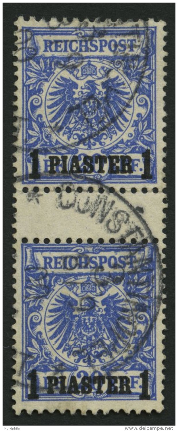 DP TÜRKEI 8dZS O, 1897, 1 PIA. Auf 20 Pf. Violettultramarin Im Zwischenstegpaar, Pracht, Mi. 120.- - Turquie (bureaux)