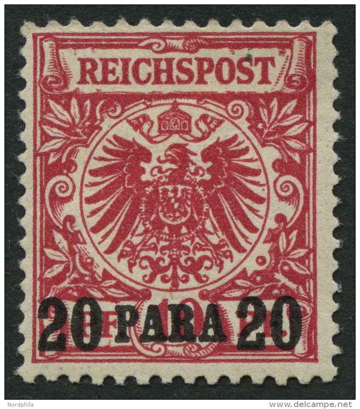 DP TÜRKEI 7e *, 1899, 20 PA. Auf 10 Pf. Dunkelrosa, Falzrest, Pracht, Fotoattest Jäschke-L. - Turquie (bureaux)