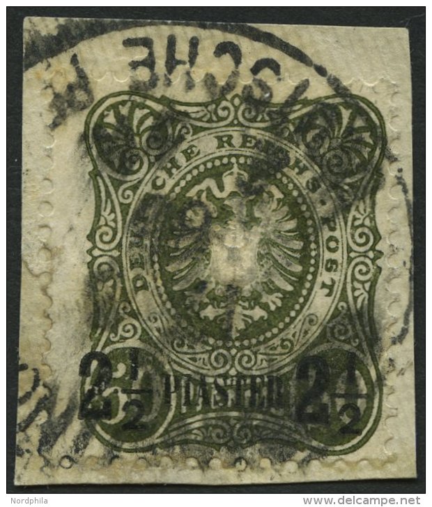 DP TÜRKEI 5b BrfStk, 1887, 21/2 PIA. Auf 50 Pf. Oliv Auf Briefstück, Feinst, Mi. 100.- - Turquie (bureaux)