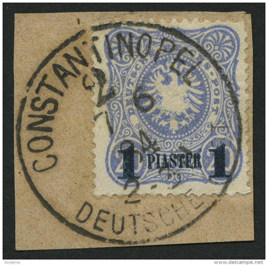 DP TÜRKEI 3b BrfStk, 1884, 1 PIA. Auf 20 Pf. Violettultramarin, Aufdruck Blauschwarz, Stempel CONSTANTINOPLEL 2, Pr - Turquie (bureaux)